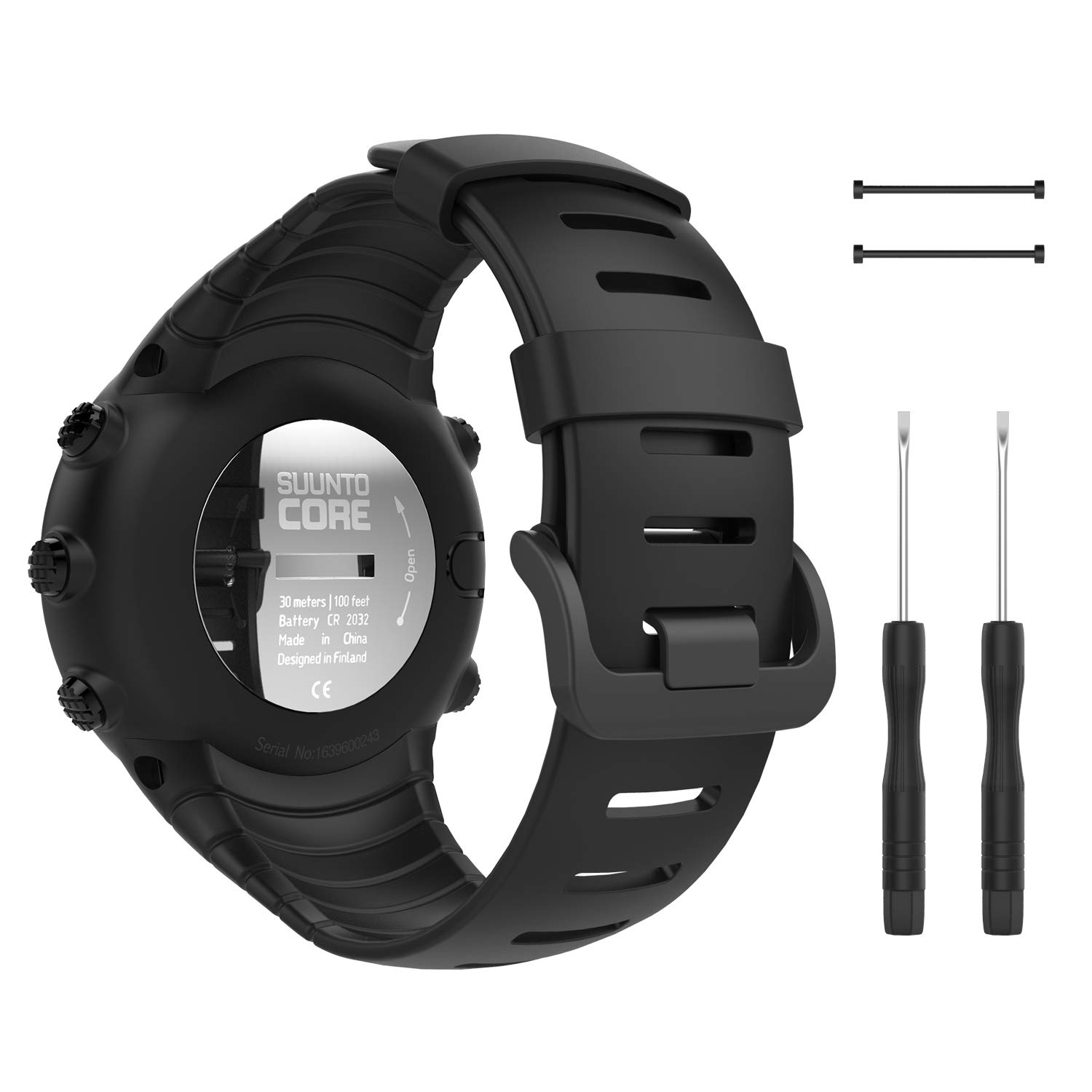 MoKo Suunto Core Watch Band, Correa de muñeca suave de repuesto clásica con cierre de metal para reloj inteligente Suunto Core, se adapta a muñecas de 5,51-9,06 (140 mm-230 mm), todo negro