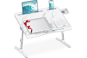 HETTHI Laptop Bed Desk, Adjustable Laptop Lap Desk with Drawer, X-Large Foldable Bed Table Tray for Bed Couch Floor Desk Writing Working Reading Eating Painting (Marble, 23.6"×15.7")