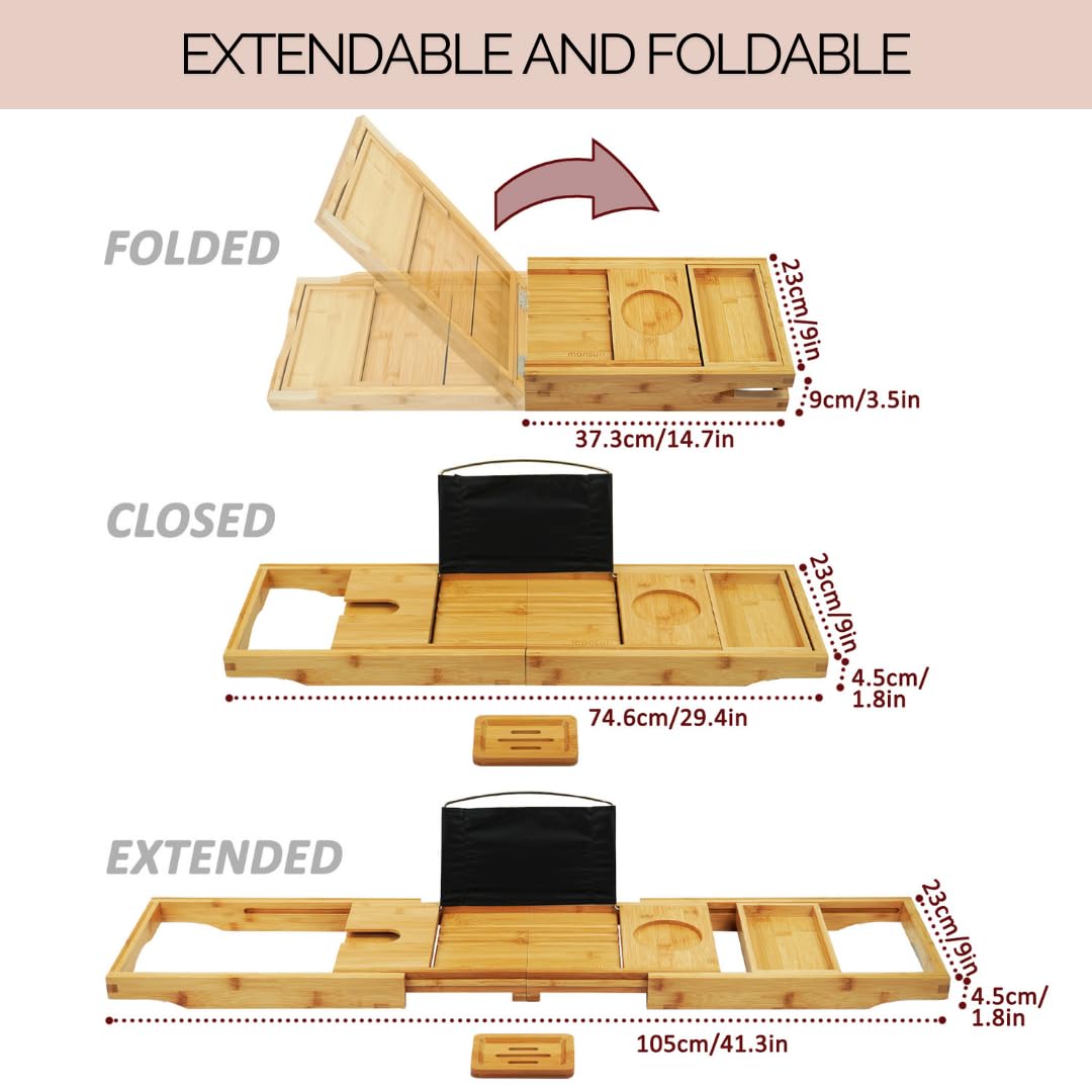 Foldable Bathtub Tray Caddy - Expandable Bath Tray for Tub | Secure, Non-Slip Bathtub Caddy for Tub for Bath Accessories, Self Care Home Spa Gift Set, Relaxing Gifts for Women, New Moms, House Warming
