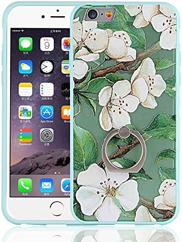 iPhone 6 Plus Case, Bernect Floral Flower 3D Relief Sculpture Ultra Thin TPU and Hard PC Hybrid Back Case Cover With 360 Rotating Finger Ring Grip/Stand Holder for iPhone 6 Plus-Green