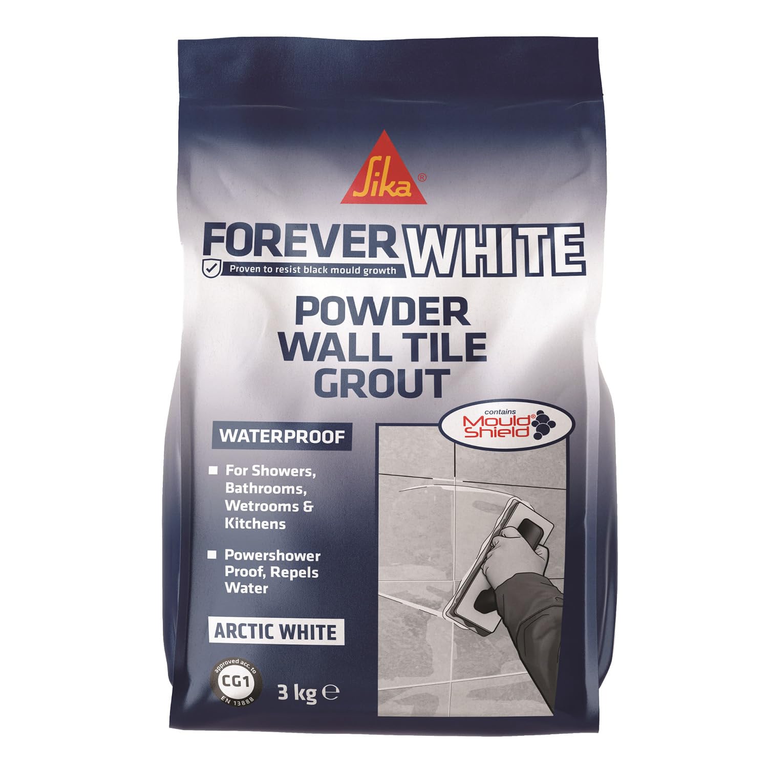 Sika Forever White Powder Wall Tile Grout – Water Resistant – Contains Mould Shield – Suitable for Interior Use Only – Arctic White – 3kg