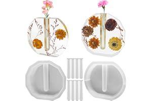 Large Resin Silicone Molds, DaKuan 2 pcs Silicone Vase Molds for Epoxy Resin, Polygonal and Elliptical Planters with 8 Tubes, for Flower Preservation, Hydroponics, Wedding, Valentine's Day, Ornaments