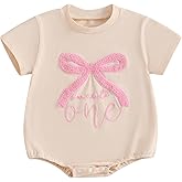 MOLZULAMS Baby 1st Birthday Girl Outfit Sweet One Bow Embroidery Short Sleeve Bubble Romper First Bodysuit Summer Clothes