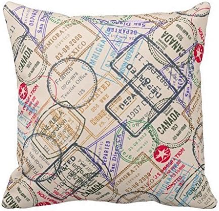 JHDHVRFr HamishOutletStore Passport Stamps Travel 4545CM Burlap Pillow Cases Cushion Covers
