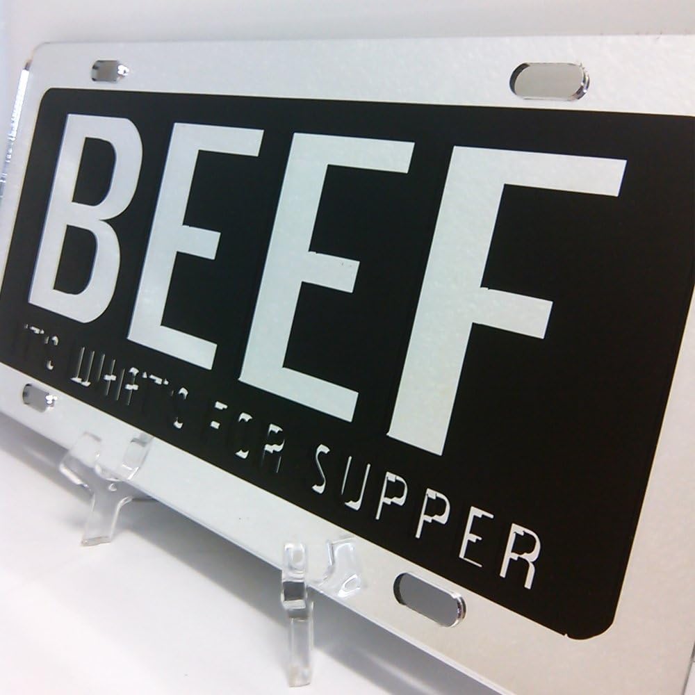Amazon Com Beef License Plate Beef Farmer Car Tag It S What S For Supper Mirror Acrylic Everything Else