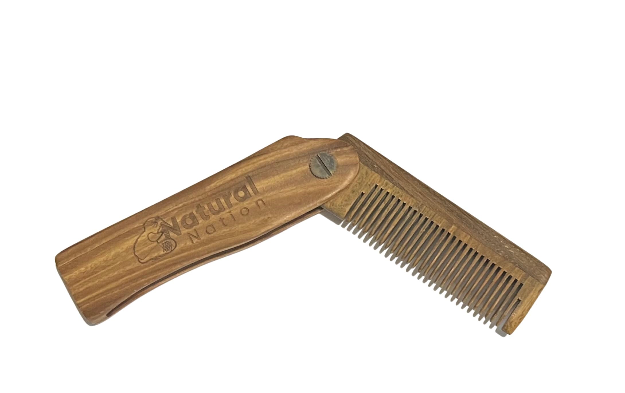 Folding Wooden Beard Brush / Hair Comb Pocket Sized Durable Anti-Static Mens Eco Friendly Natural