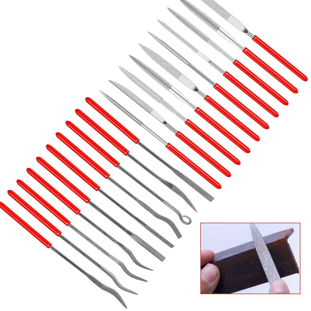 SNAGAROG 20 Pcs Diamond Needle File Set, 140mm Mini Modelling Riffler Files Mini Diamond File Set Diamond Coated Riffler File Jewelers Hand Files Tool Kit for Metal Ceramic Wood Glass Stone Carving