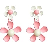 Anmpab Spray Painted Five Petal Flower Stud Earrings for Women Pearl Daisy Flower Dangle Earrings Spring Jewelry