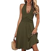 WKIOR Womens Sundress Summer Beach Vacation Sleeveless Halter Neck A-Line 2026 Boho Floral Midi Dress with Pockets