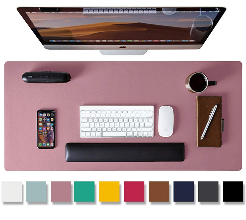 Leather Desk Pad Protector,Mouse Pad,Office Desk Mat,31.5" x 15.7" Non-Slip PU Leather Desk Blotter,Laptop Desk Pad,Waterproof Desk Writing Pad for Office and Home (31.5" x 15.7", Dark Pink)