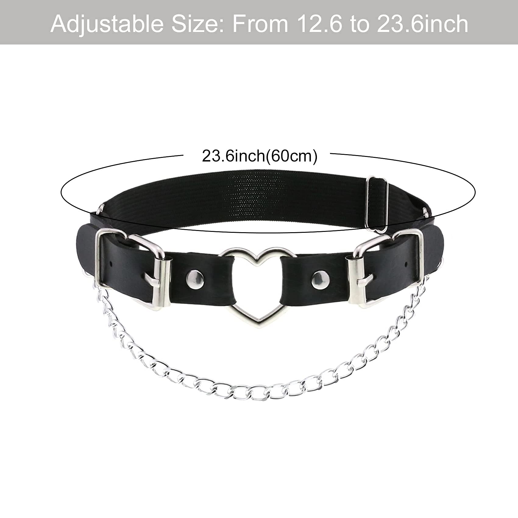 alisikee 2PCs Leather Leg Garter with Chains, Elastic Rock Heart Thigh Garter for Women