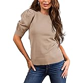 Women's Fashion Puff Short Sleeve Sweater Tops 2024 Spring/Summer/Fall Casual Crew/V Neck Knit Pullover Shirts Blouses