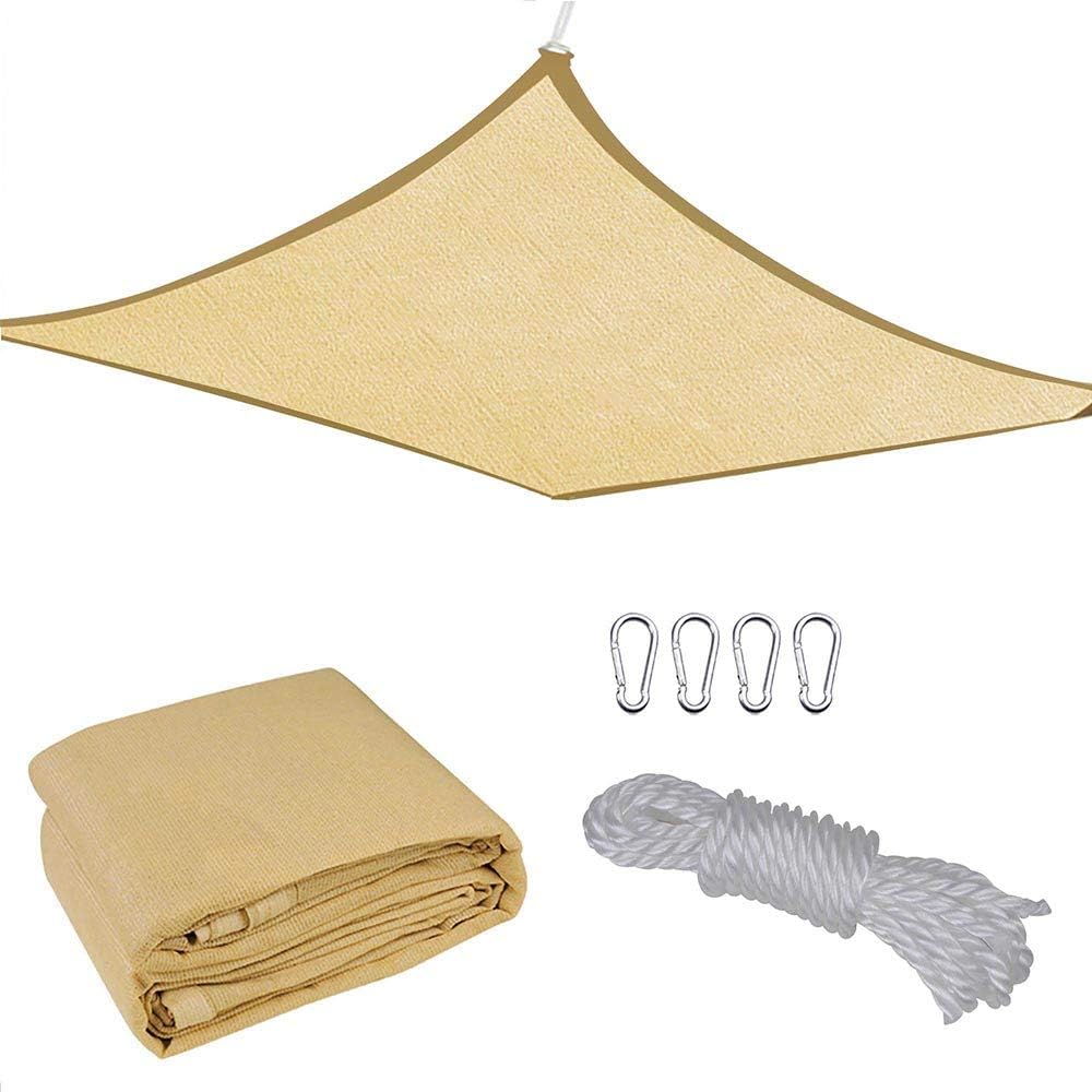 Mageshi 12'x 12' Square Sun Shade Sail UV Blocking Outdoor Patio Lawn Garden Canopy Cover Galvanized Iron Tension Rings Air Circulation Possible Carabiners Nylon Ropes (Desert Sand)