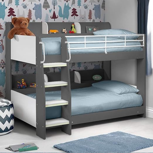 Happy Beds Domino Grey Wooden And Metal Kids Bunk Bed With Storage