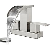 gotonovo Waterfall 4 Inch Centerset Bathroom Sink Faucet 2 Handle Basin Faucets 2 or 3 Hole Deck Mount with Pop Up Drain Included Lavatory Modern Mixer Tap Vanity Faucet Brushed Nickel