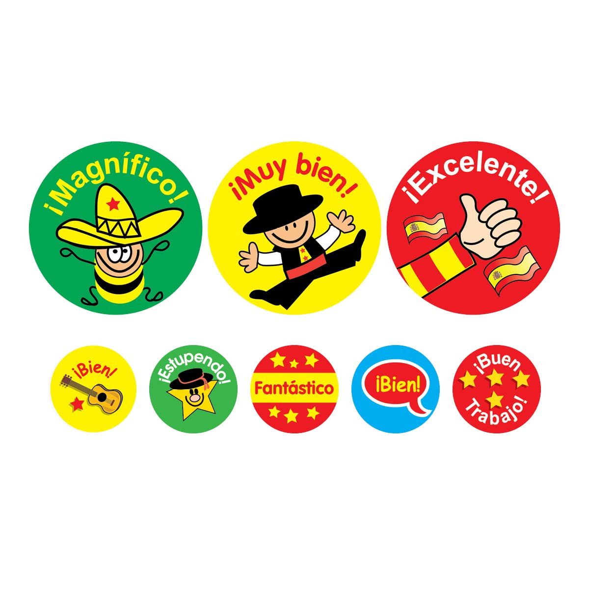 SuperStickers Spanish Praise Stickers - Bumper Pack of 1240 Stickers in Mixed Sizes. Perfect for Teachers.