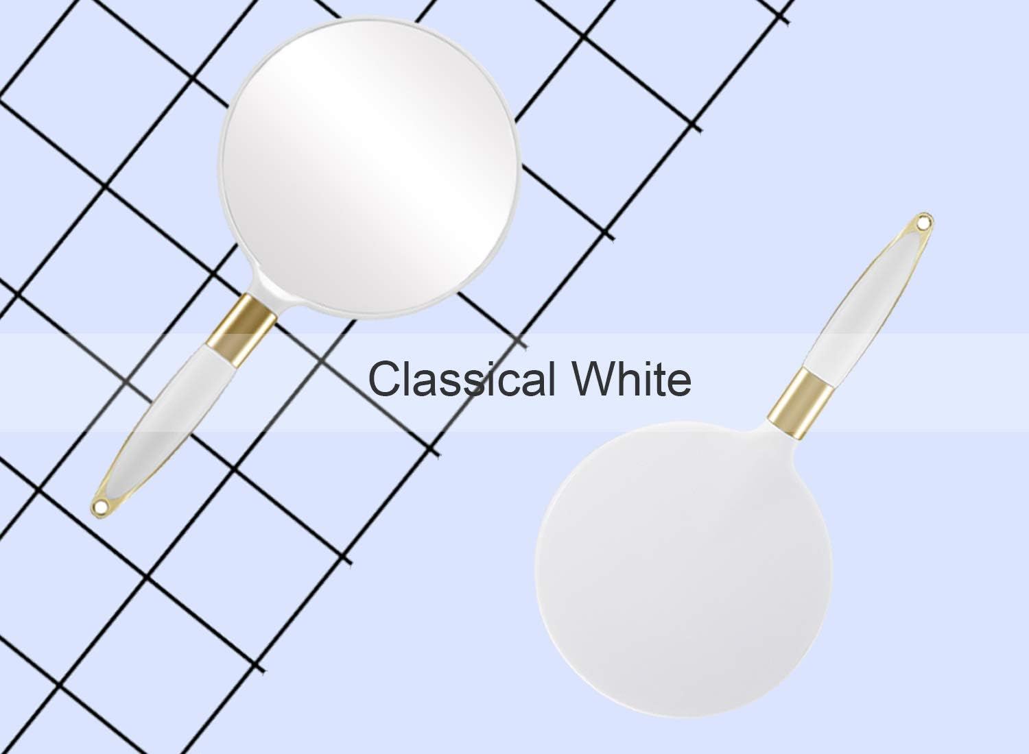 OMIRO Hand Mirror, Round White Handheld Mirror with Handle, 4.7" W x 9.5" L: Home & Kitchen