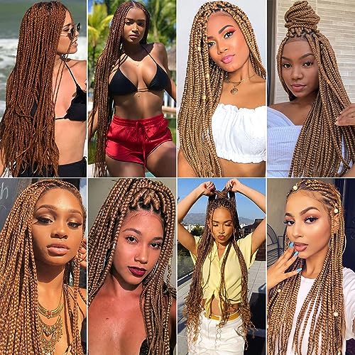 Xusuperb 30 Inch Pre Stretched Brown 30# Auburn Easy Braiding Hair Extensions 6 Packs Synthetic Crochet Hair Itchless Yaki Texture