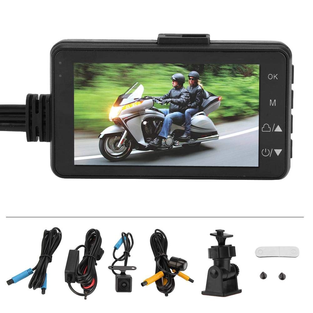 Motorcycle Dash Cam, HD 720P Waterproof 120° Wide Angle Dual Lens DVR Recorder 3Inch Screen, Motorcycle Camera for Riders Road Trips Daily Commuting Adventure Riding