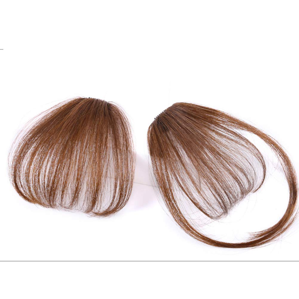 Clip in Bangs Human Hair French Bangs Thick Bangs Extensions Neat with Temples Clip on Air Bangs Hairpieces (Air Bangs, Light Brown)