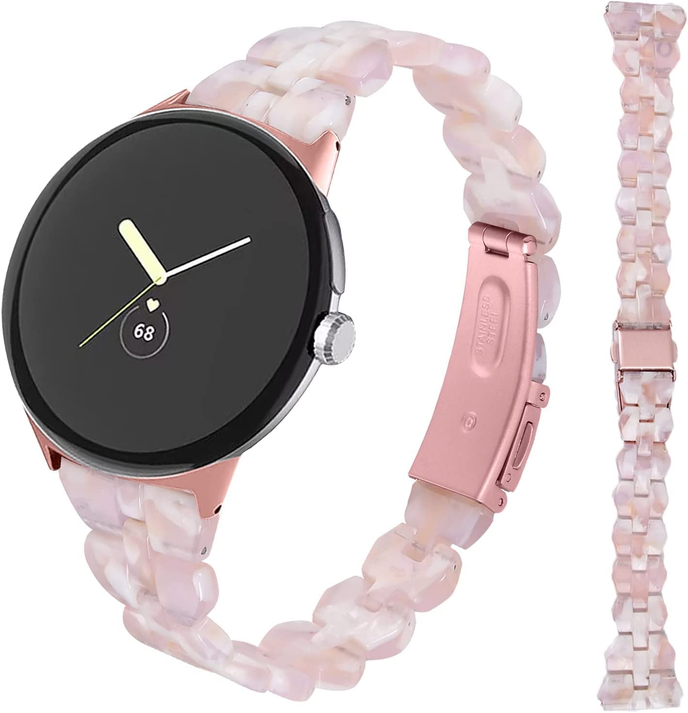 Miimall Resin Strap for Google Pixel Watch 4/3/2/1 41mm Strap (Not for 45mm), Waterproof Lightweight Slim Wristband with Stainless Steel Buckle for Pixel Watch 41mm Women Ladies-Pink Flower โ image 1