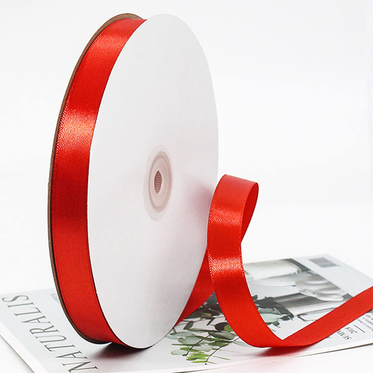 CC wonderland zone 3/8 Inch Red Satin Ribbon Rolls(10mm Wide x 91m Long) for Wedding Engagement Valentine's Day Gift Wrapping,Crafting,Florist
