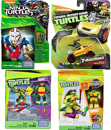 Comic Heroes Mega Bloks Teenage Mutant Ninja Turtles Raph Skate Training Pack &amp; Half-Shell Heroes Donnie + Casey Jones Shadows Figure T-Machines Raphael in Monster Truck Diecast Vehicle TMNT set