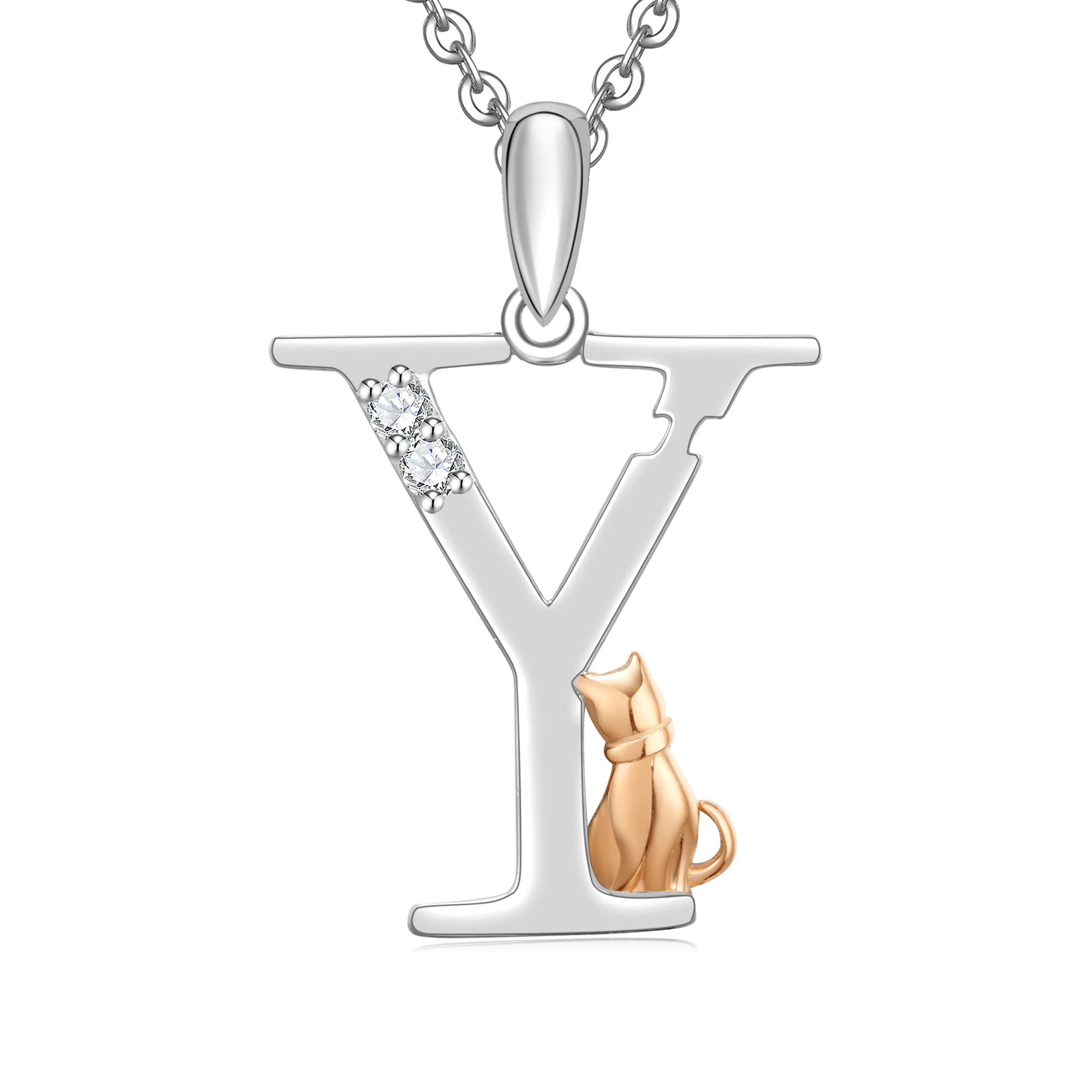 Initial Necklace for Women 925 Sterling Silver Cat kitten Letter Pendant Gift for Women