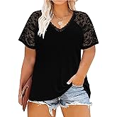 CARCOS Plus Size Tops for Women Short Sleeve Raglan Striped Tee Color Block Crewneck/V Neck Tunic Loose Fit Summer XL-5XL