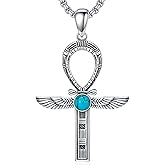 BETHZA Ankh Necklace for Men 925 Sterling Silver Gemstone Egyptian Ancient Ankh Cross Pendant Protection Amulet Jewelry for Father