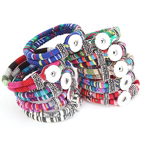 Pack of 10 Multicolors Artificial Leather 21cm Snap Bracelets for 5.5mm DIY Snaps 18mm-20mm Snap Button Charms