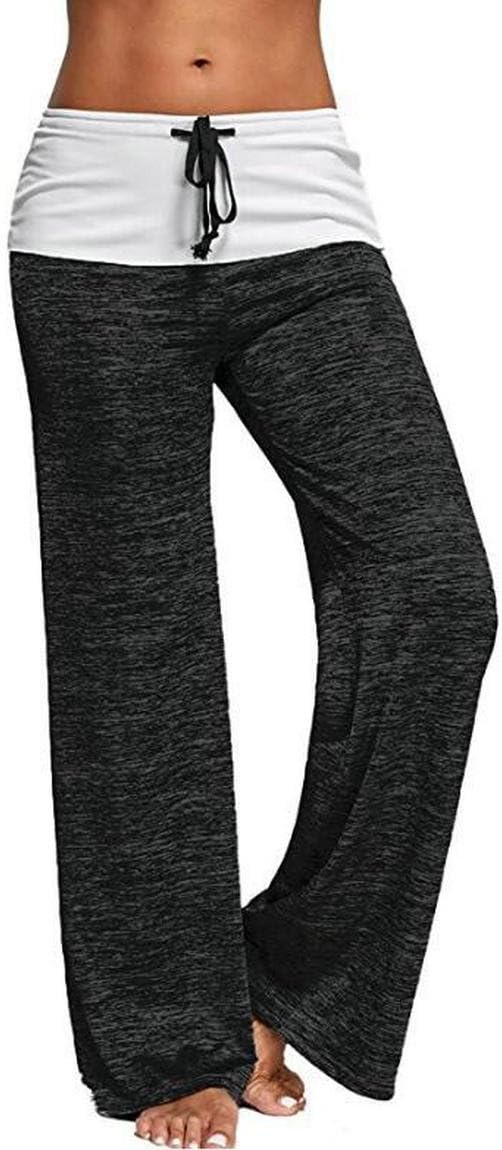 Elsofer Women's Foldover Heather Flare Drawstring Wide Leg Lounge Yoga Pants