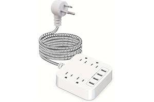 Flat Plug Extension Cord, 5 ft Power Strip with 4 USB Ports, 4 Widely Outlets Extender, Wall Mount, Desk Charging Station for