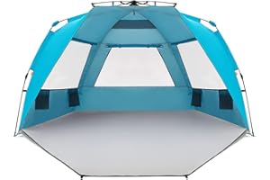Easthills Outdoors Instant Shader Enhanced Deluxe XL Beach Tent Easy Set Up 4-6 Person Popup Sun Shelter 99" Wide for Family UPF 50+ Double Silver Coating with Extended Zippered Floor Pacific Blue