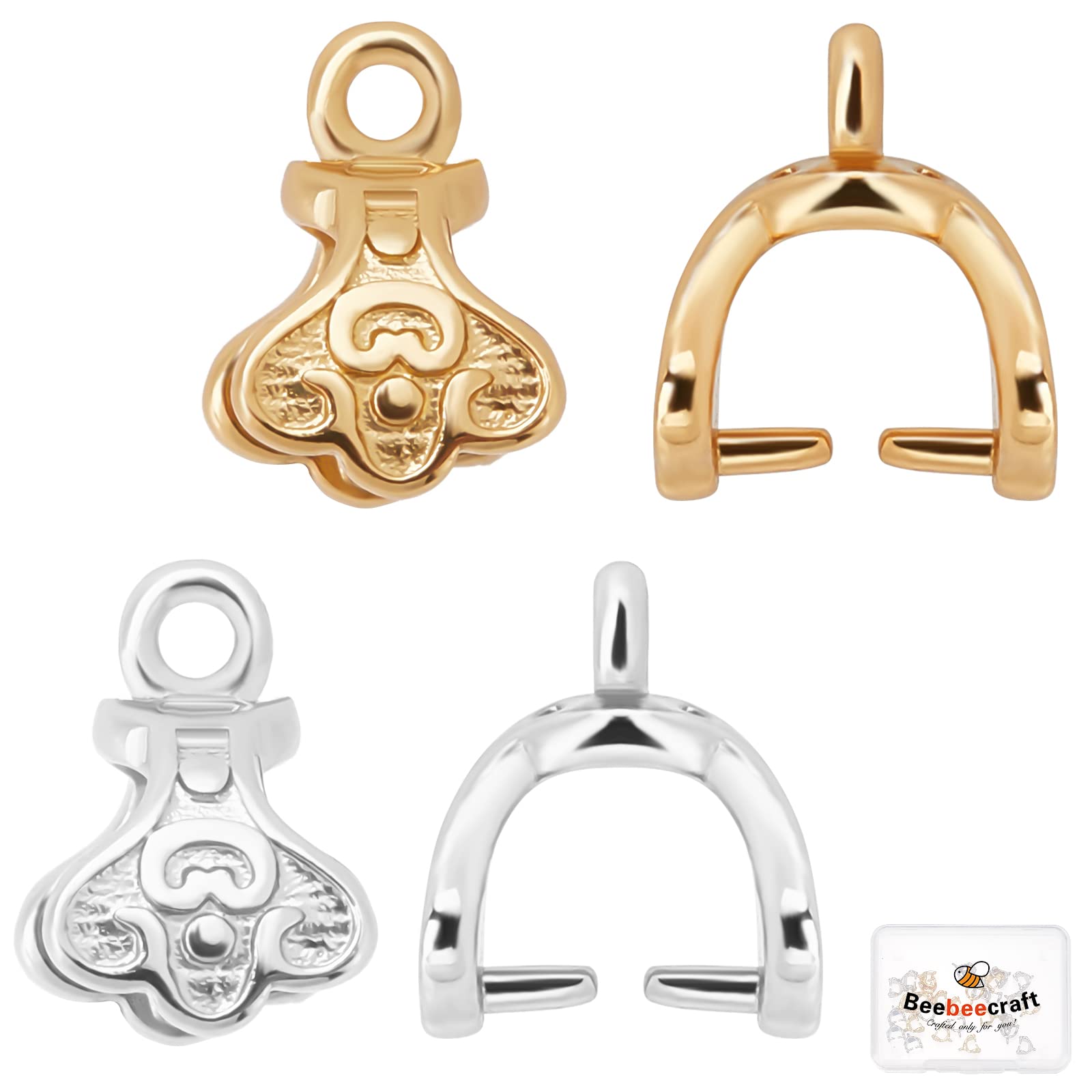 Beebeecraft 40Pcs 2 Colors Pendant Pinch Bails 18K Gold Plated & Platinum Plated Pendant Necklace Charm Clasps for Necklace Jewelry Making