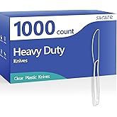 SACATR 1000 Count Heavy Duty Plastic Knives Disposable, BPA-Free Clear Plastic Knives Bulk – Extra Thick, Heat Resistant, for Catering, Parties, Events