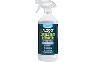 ALZOO Stain & Odor Remover, Quickly Lifts & Dissolves Pet Stains & Helps Eliminate Odors, 100% Plant-Based Active Ingredients, Lavender Vanilla Scent, 32 Fl. Oz Spray Bottle