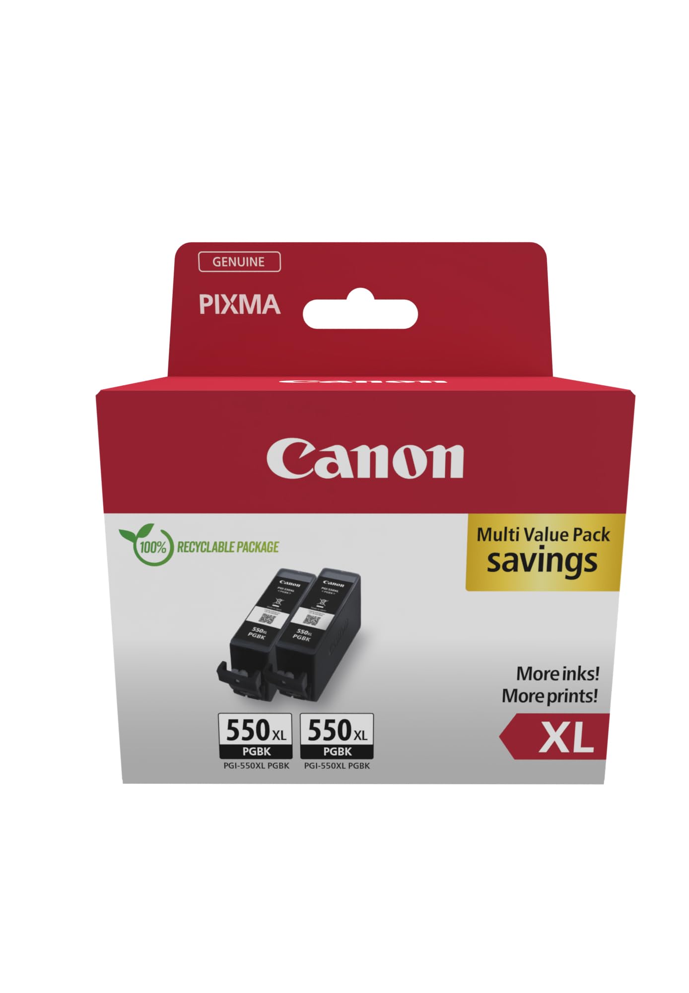 Canon PGI-550 XL TWIN Pack of 2 cartridges (2x Black XL) Genuine (Recycled Cardboard Multipack)