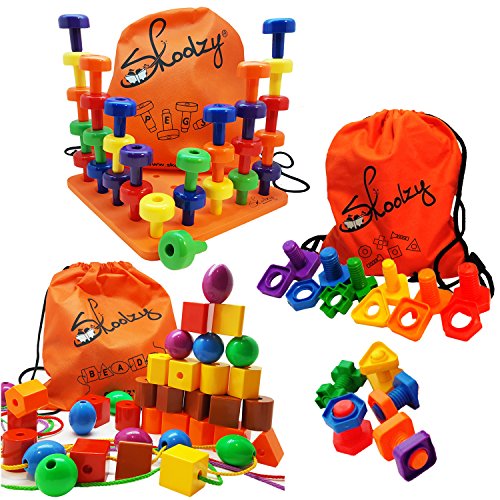 Buy Skoolzy Fine Motor Skills Toddler Kit STRINGING BEADS, JUMBO NUTS AND BOLTS, STACKING