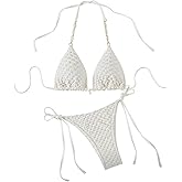 BEAUDRM Women's Two Piece Swimsuit Textured String Ruffle Halter Bikini Sets Bathing Suits