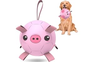 QDAN Dog Toys Soccer Ball with Straps, Interactive Dog Toys for Tug of War, Puppy Birthday Gifts, Dog Tug Toy, Dog Water Toy, Durable Dog Balls for Medium & Large Dog - Pink Pig（8 Inch）