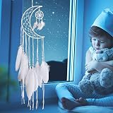 Dremisland Handmade White Dream Catcher Moon Design with Feathers 24 inch view 5