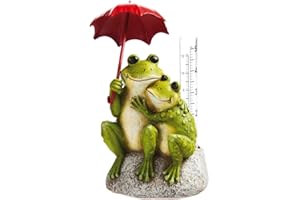 Evergreen Frog Lovers Statue with Umbrella Glass Rain Gauge | Green | Garden Decor Outdoor | 18 Inches Tall | 5" Rain Capacity Easy to Read