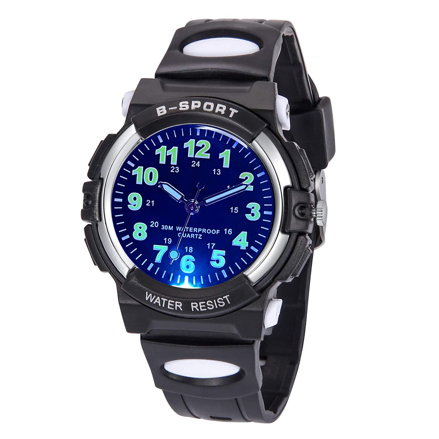 DTKID 7 Colorful Lights Children's Watch Boys Girls, Kids 30 M Waterproof Analog Watches Soft Rubber Band, Easy to Read Dial Time Lessons Wristwatch Children 5-18 Years Old