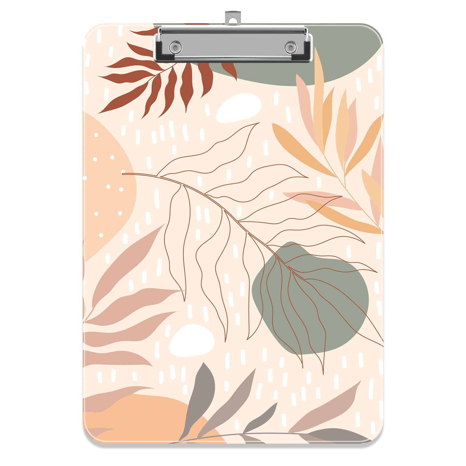 Piasoenc Plastic Clipboard, Cute Decorative Clip Board, 9 x 12.5 in, A4 Standard Office Clip Boards for Nurses, Students, Office, Leaf