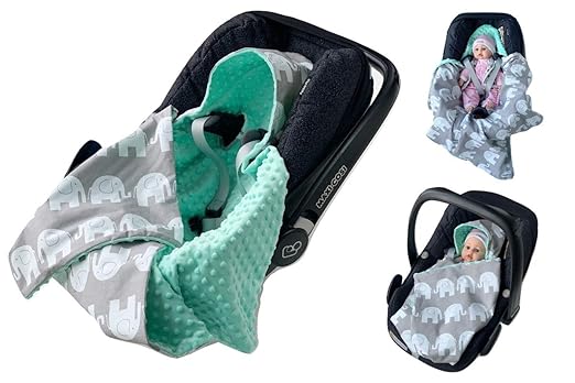 BABEES© Einschlagdecke für Babyschale Autositz, Universal z.B. Maxi-Cosi Römer Cybex, Frühling Sommer Minky Baby Decke mit Kl