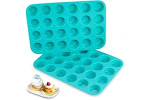 CAKETIME Mini Muffin Pan - 24 Mini Cupcake Pans Silicone Molds BPA Free 100% Food Grade Mini Muffin Pan, Pinch Test Approved, Pack of 2