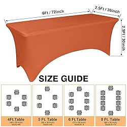2 Pack 6 Feet Orange Spandex Tablecloth for