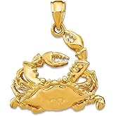 JewelryWeb 14k Gold Blue Crab With Raised Leg/2-d High Polish Charm 28x24mm Wide Pendant Necklace for Women
