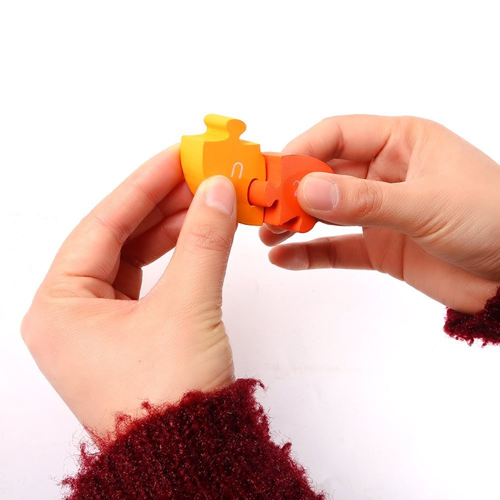 Johouse Blocks Jigsaw Puzzles, Wooden Alphabet Jigsaw Puzzle Wooden Building Blocks Animal Wooden Puzzle for Children’s Puzzles Toys - Snake & Elephant